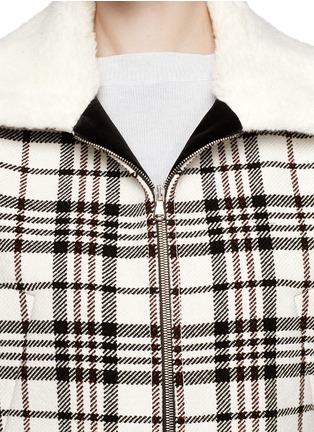Detail View - Click To Enlarge - CARVEN - Mohair collar lining plaid jacket