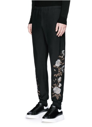 Front View - Click To Enlarge - ALEXANDER MCQUEEN - Floral embroidery jogging pants