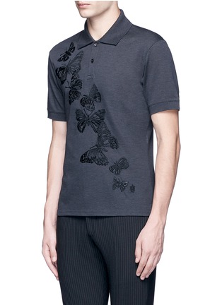Front View - Click To Enlarge - ALEXANDER MCQUEEN - Butterfly embroidered polo shirt