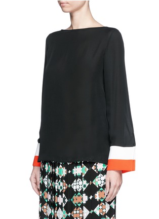 Front View - Click To Enlarge - EMILIO PUCCI - Stripe cuff boat neck georgette top