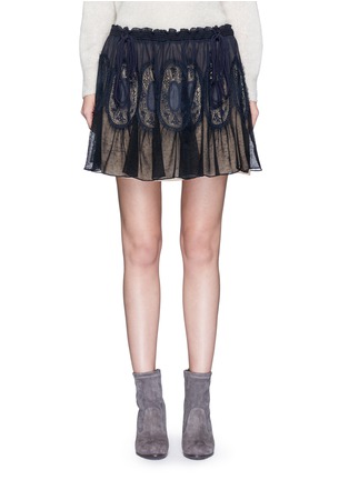 Main View - Click To Enlarge - CHLOÉ - Drawstring mousseline lace insert flare skirt