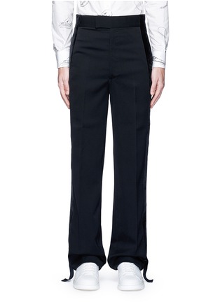 Main View - Click To Enlarge - ALEXANDER MCQUEEN - Velvet trim wide leg tuxedo pants
