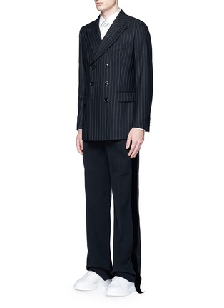 Figure View - Click To Enlarge - ALEXANDER MCQUEEN - Velvet trim wide leg tuxedo pants