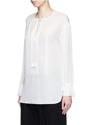 Front View - Click To Enlarge - THEORY - 'Alrik E' embroidery silk peasant blouse