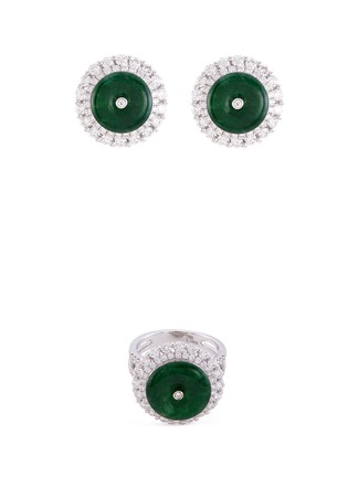 Main View - Click To Enlarge - LC COLLECTION JADE - Diamond jade 18k white gold ring and earrings set