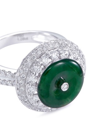 Detail View - Click To Enlarge - LC COLLECTION JADE - Diamond jade 18k white gold disc ring and earrings set