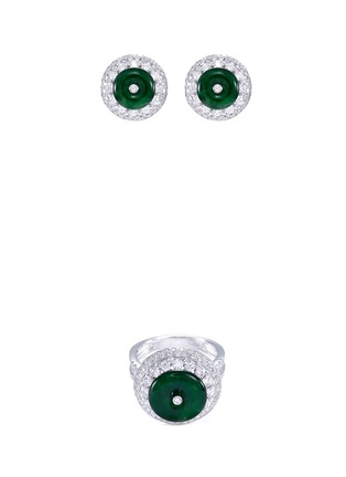Main View - Click To Enlarge - LC COLLECTION JADE - Diamond jade 18k white gold disc ring and earrings set