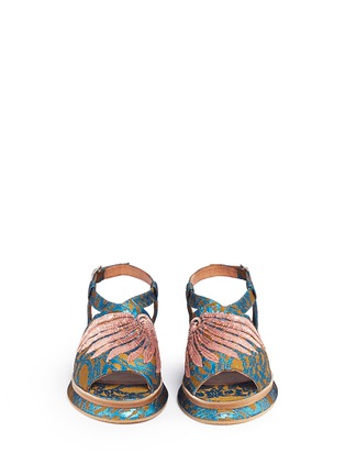 Front View - Click To Enlarge - DRIES VAN NOTEN - Sequin wing embellished floral brocade sandals