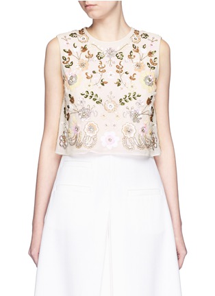 Main View - Click To Enlarge - NEEDLE & THREAD - 'Floral Cluster' embellished cropped chiffon top