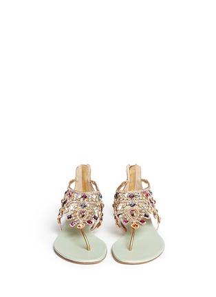 Front View - Click To Enlarge - RENÉ CAOVILLA - Ethnic strass embroidery leather thong sandals