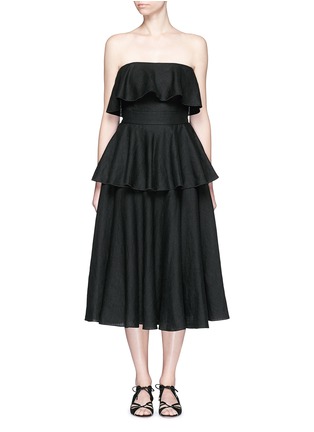 Main View - Click To Enlarge - MS MIN - Ruffle linen-ramie strapless dress