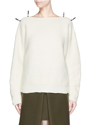 Main View - Click To Enlarge - TOGA ARCHIVES - Faux leather ribbon knit sweater