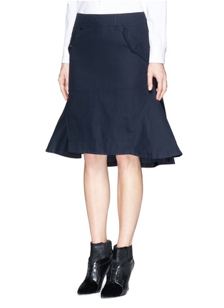 Front View - Click To Enlarge - SACAI LUCK - Flare back cotton twill skirt