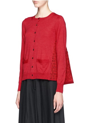 Front View - Click To Enlarge - SACAI LUCK - Wool knit broderie anglaise back cardigan