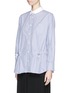 Front View - Click To Enlarge - SACAI LUCK - Drawstring stripe cotton blend poplin shirt