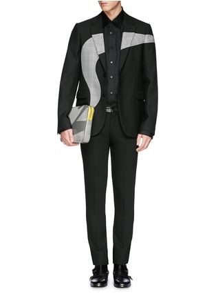 Figure View - Click To Enlarge - ALEXANDER MCQUEEN - Houndstooth graphic jacquard wool blazer