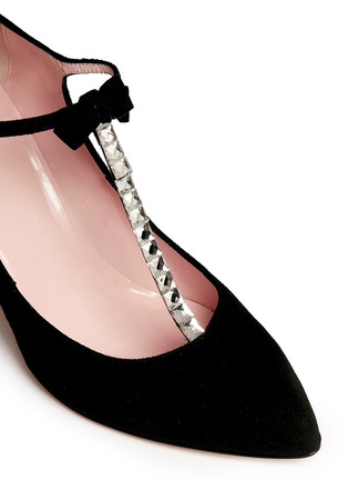 Detail View - Click To Enlarge - KATE SPADE - 'Noland' ribbon crystal T-strap suede pumps