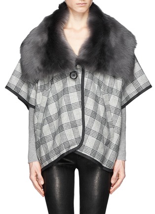 Main View - Click To Enlarge - KARL DONOGHUE - Detachable shearling collar glen plaid lambswool poncho