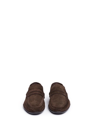 Front View - Click To Enlarge - HARRYS OF LONDON - 'Basel 3' perforated suede driver moccasins