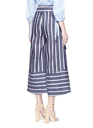 Back View - Click To Enlarge - 73052 - 'Merrymack' tie waist stripe raw silk culottes
