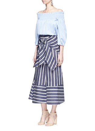Figure View - Click To Enlarge - 73052 - 'Merrymack' tie waist stripe raw silk culottes