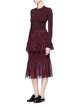 Figure View - Click To Enlarge - MS MIN - Tiered plissé pleat sheer silk skirt