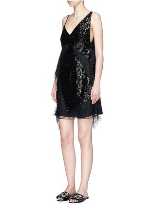 Figure View - Click To Enlarge - LANVIN - Ruffle sequin mixed panel slip dress