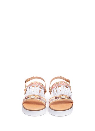 Front View - Click To Enlarge - MABU BY MARIA BK - 'Aleena' embellished ethnic embroidery tassel leather sandals
