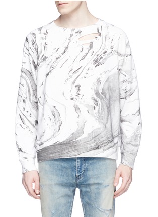 Main View - Click To Enlarge - SAINT LAURENT - Marble effect distressed cotton sweatshirt