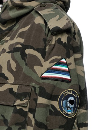 Detail View - Click To Enlarge - SAINT LAURENT - Embellished camouflage cotton twill hood parka