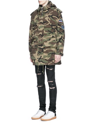 Front View - Click To Enlarge - SAINT LAURENT - Embellished camouflage cotton twill hood parka