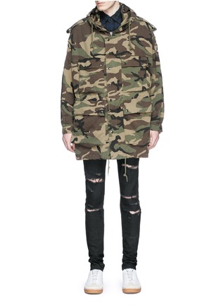 Main View - Click To Enlarge - SAINT LAURENT - Embellished camouflage cotton twill hood parka