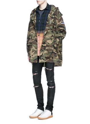 Figure View - Click To Enlarge - SAINT LAURENT - Embellished camouflage cotton twill hood parka