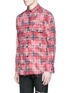 Front View - Click To Enlarge - SAINT LAURENT - Check distressed flannel shirt