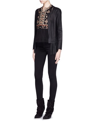 Figure View - Click To Enlarge - ISABEL MARANT - 'Russ' ethnic embroidery bib silk top