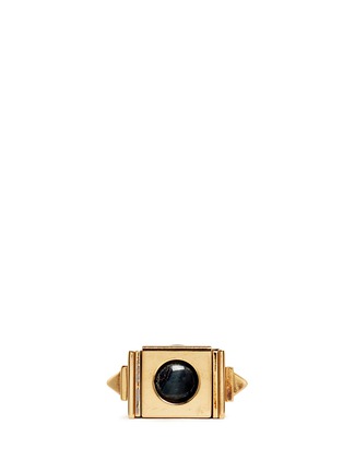 Front View - Click To Enlarge - ALEXANDER MCQUEEN - Tiger Eye stone sphere cube stud ring
