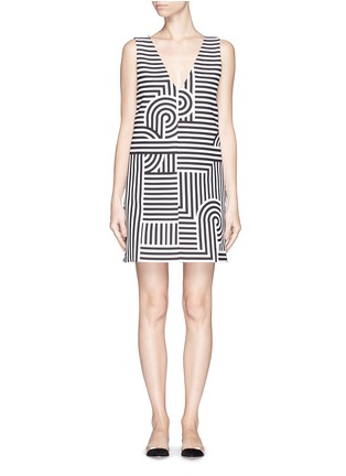 Main View - Click To Enlarge - VICTORIA, VICTORIA BECKHAM - Geometric stripe print V-neck crepe dress