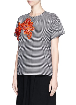 Front View - Click To Enlarge - TANYA TAYLOR - 'New Bert' floral embroidery stripe poplin T-shirt