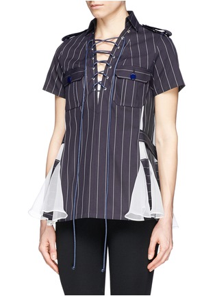 Front View - Click To Enlarge - SACAI - Chiffon insert pinstripe top