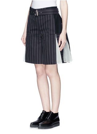 Front View - Click To Enlarge - SACAI - Chiffon insert pinstripe A-line culottes