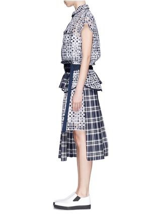 Figure View - Click To Enlarge - SACAI - Pleat belt eyelet check shirt