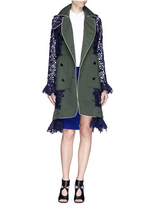 Detail View - Click To Enlarge - SACAI - Lace sleeve twill swing coat