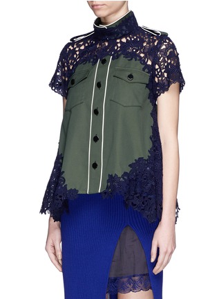 Front View - Click To Enlarge - SACAI - Lace insert twill top