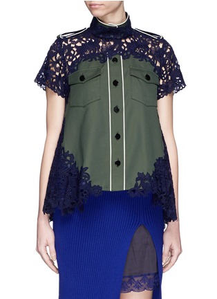 Main View - Click To Enlarge - SACAI - Lace insert twill top