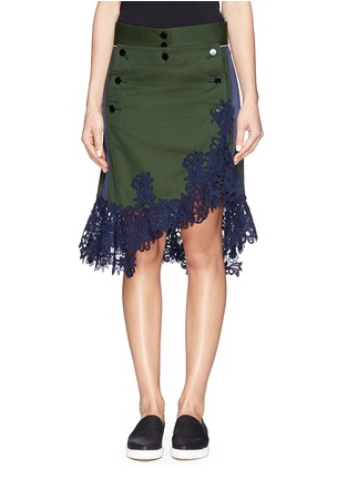 Main View - Click To Enlarge - SACAI - Lace hem twill wrap skirt