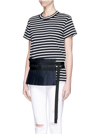 Front View - Click To Enlarge - SACAI - Pleat belt stripe knit T-shirt