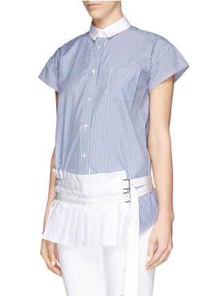 Front View - Click To Enlarge - SACAI - Pleat belt stripe poplin shirt