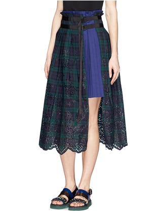 Front View - Click To Enlarge - SACAI - Pleat underlay broderie wrap skirt