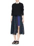 Figure View - Click To Enlarge - SACAI - Pleat underlay broderie wrap skirt