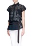 Front View - Click To Enlarge - SACAI - Pleat belt eyelet check shirt